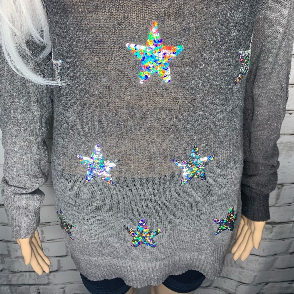 Wildfox WhiteLabel Star Gazer Ombre Gray Sequin Sweater Size Small - Picture 2 of 9